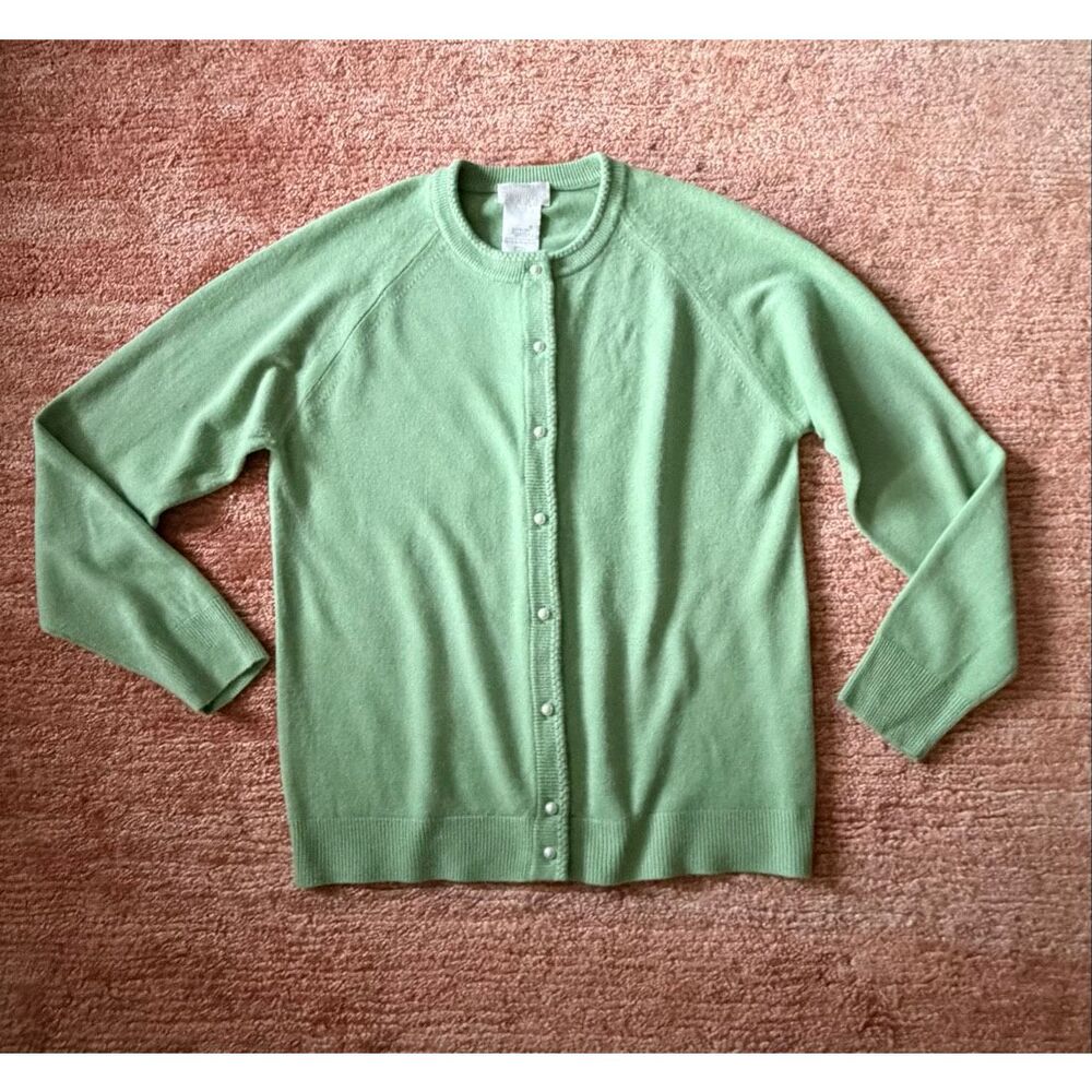 Designers Originals Green Pearl Button Cardigan Sweater Size S